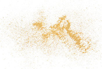 Closeup ginger powder flying, isolated on white background, clipping path