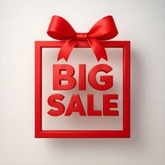 Red BIG SALE text in a festive framed design with a satin bow on white background