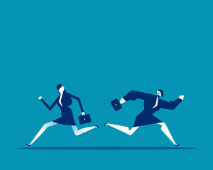 Robot. Artificial intelligence and human running different way