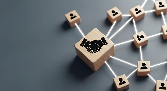 Business network concept with handshake and connected people - Powered by Adobe