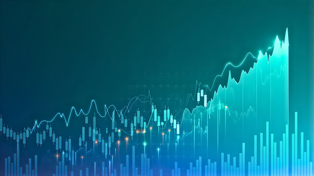 Abstract financial stock market graph with upward trend and candlestick chart