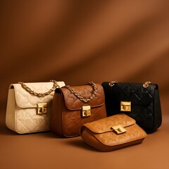 Luxury collection of quilted designer leather bags in neutral earth tones