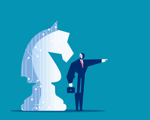 Robot. Artificial intelligence with big knight chess piece