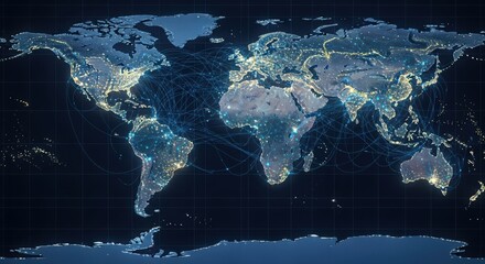 nighttime urban brightness map, global night satellite image showing urban population density