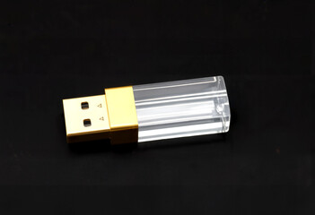 Luxury USB Flash Drive with Gold Connector and Clear Crystal Body