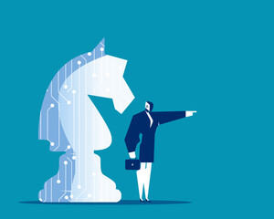 Robot. Artificial intelligence with big knight chess piece