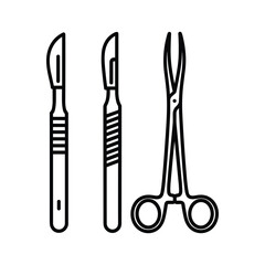 Outline icon of surgical instrument isolated on scalpel and forceps symbol for operation