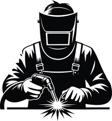 Welder Working with Welding Torch and Sparks vector illustration isolated on white background