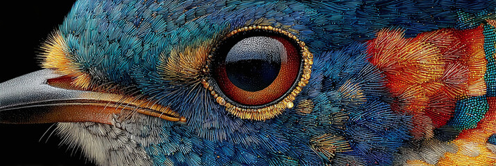 Obraz premium Close-up of Hummingbird's Eye Detailed Feathers and Glimpses of Nature's Majesty