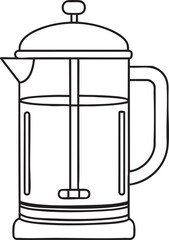 Minimalist french press coffee maker outline illustration for brewing fresh hot drink vector