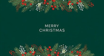 Elegant christmas greenery border with berries and pinecones