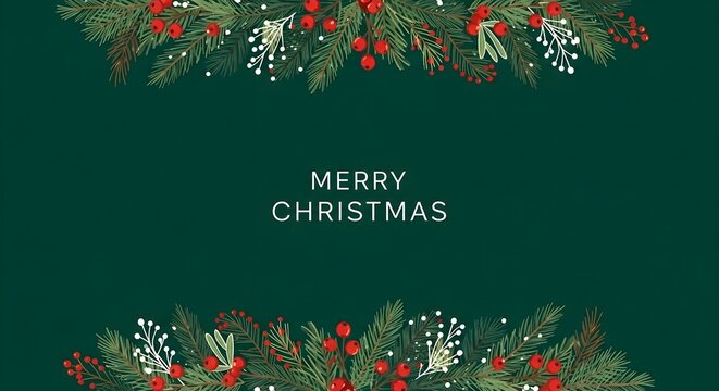 Elegant christmas greenery border with berries and pinecones