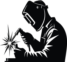 Welder Working with Welding Torch and Sparks vector illustration isolated on white background