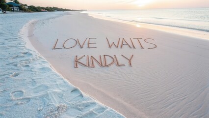 A message of love written in the sand on a beautiful beach