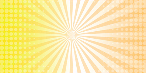 Obraz premium Vibrant Orange and Yellow Split Comic Pop Art Sunburst with Dynamic Retro Rays, Retro Halftone Rays Blank Circle.