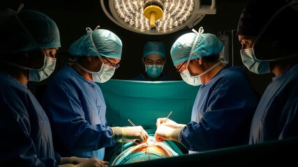 Video of a group of medical professionals, including surgeons, performing a complex surgical operation - Powered by Adobe