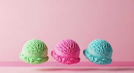 Colorful ice cream scoops on pink background for a sweet treat