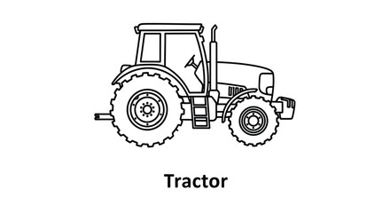 Simple line drawing of a classic farm tractor clearly illustrated
