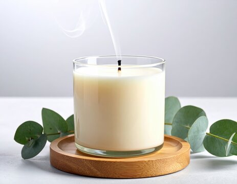 Candle in glass w/eucalyptus, smoky
