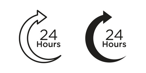 24 Hrs icon symbol in filled and line style. Vector icon collection