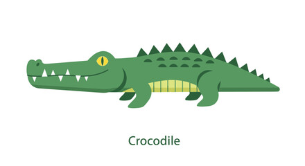 A cheerful green cartoon crocodile with a friendly expression is displayed