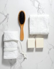 Bathroom essentials on marble. Clean, spa day vibes