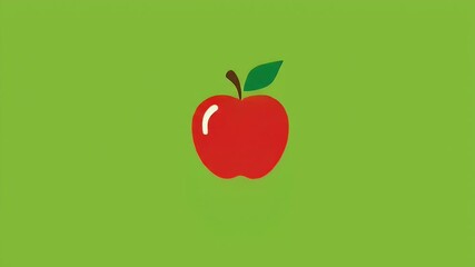 Red apple fruit icon isolated on a solid green background minimalist flat design animation - Powered by Adobe
