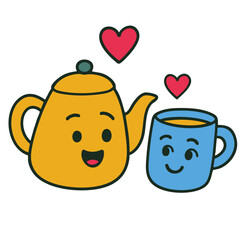 Cute teapot blue cup heart smile kawaii