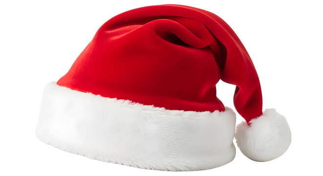 Classic red santa hat with white trim isolated on transparent background - Powered by Adobe