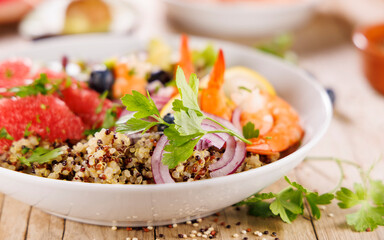 close up on quinoa salad. vegetarian dish