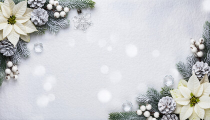 Elegant White Christmas Floral Border on Snowy Background