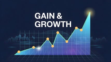 Dynamic financial chart illustrating continuous gain and growth with upward trends, glowing highlights, and strong progress.