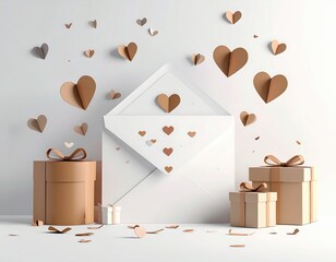 Gifts, envelope, and floating hearts