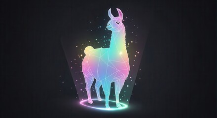 Obraz premium Stylized polygonal ungulate appears illuminated by magical light against a dark background