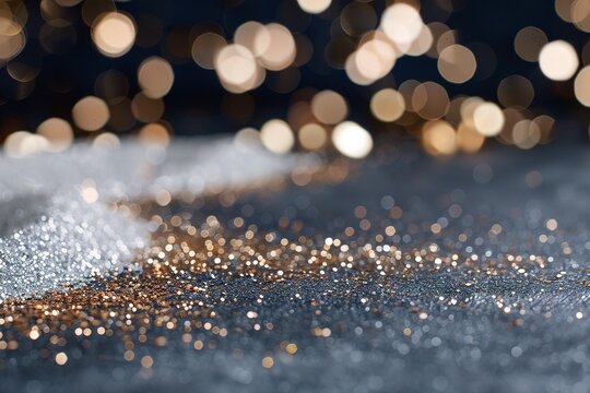 This scene features a navy background adorned with beautiful silver sparkle bokeh on the left half. The shimmering effect creates a whimsical and joyous setting ideal for gatherings