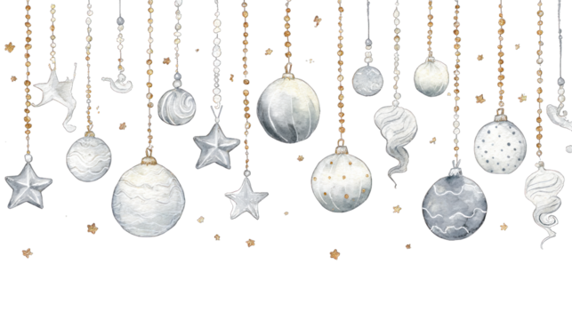A collection of decorative hanging ornaments featuring stars and spheres in various designs and textures.