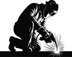 Industrial Metalworker Silhouette Welding on Steel Surface vector illustration isolated on white background