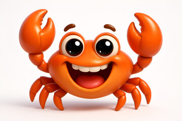 Cute happy cartoon crab character smiling with raised claws isolated on transparent background