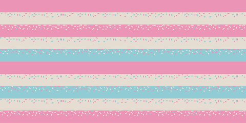 Horizontal stripes pattern with pink blue and cream colors and confetti like sprinkles design element