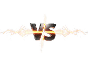 Dramatic versus symbol with fiery energy isolated on white background