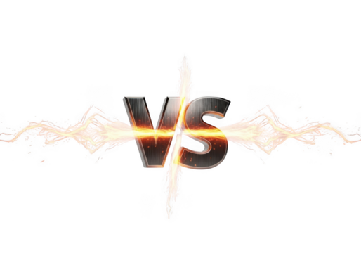 Dramatic versus symbol with fiery energy isolated on white background