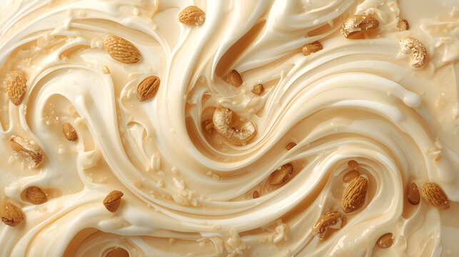 Flowing swirl of homemade almond and cashew milk high-resolution photo