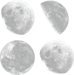 Watercolor Full Moon and Crescent Moon Set