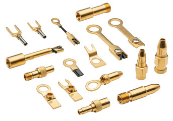 Collection of electrical connectors and terminals isolated on white background