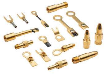 Collection of electrical connectors and terminals isolated on white background