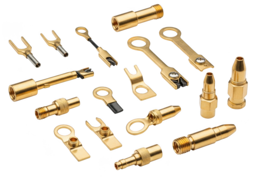 Collection of electrical connectors and terminals isolated on white background