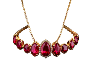  Luxury Ruby-Inspired Gemstone Necklace Close-Up with Sparkling Highlights, Isolated on Black Background