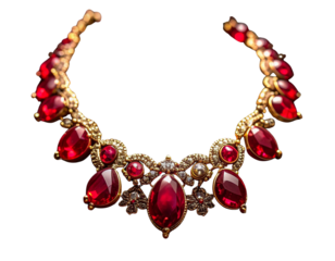  Elegant Red Gemstone Bridal Necklace on Soft Velvet Surface, Detailed Jewelry Macro Shot