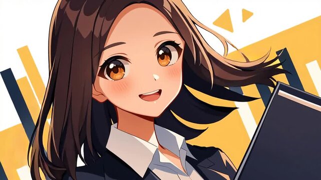 収支報告をするアニメ調の美少女