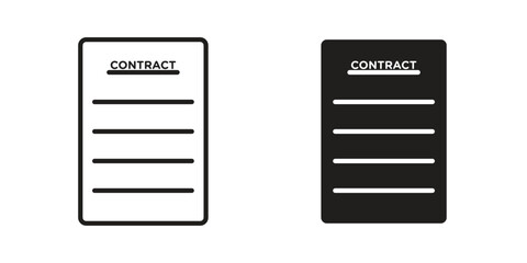 Contract icon symbol in filled and line style. Vector icon collection